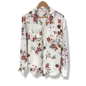 Floral Print Long Tab Sleeves Winona Blouse Top Shirt Size‎ Medium All-Season